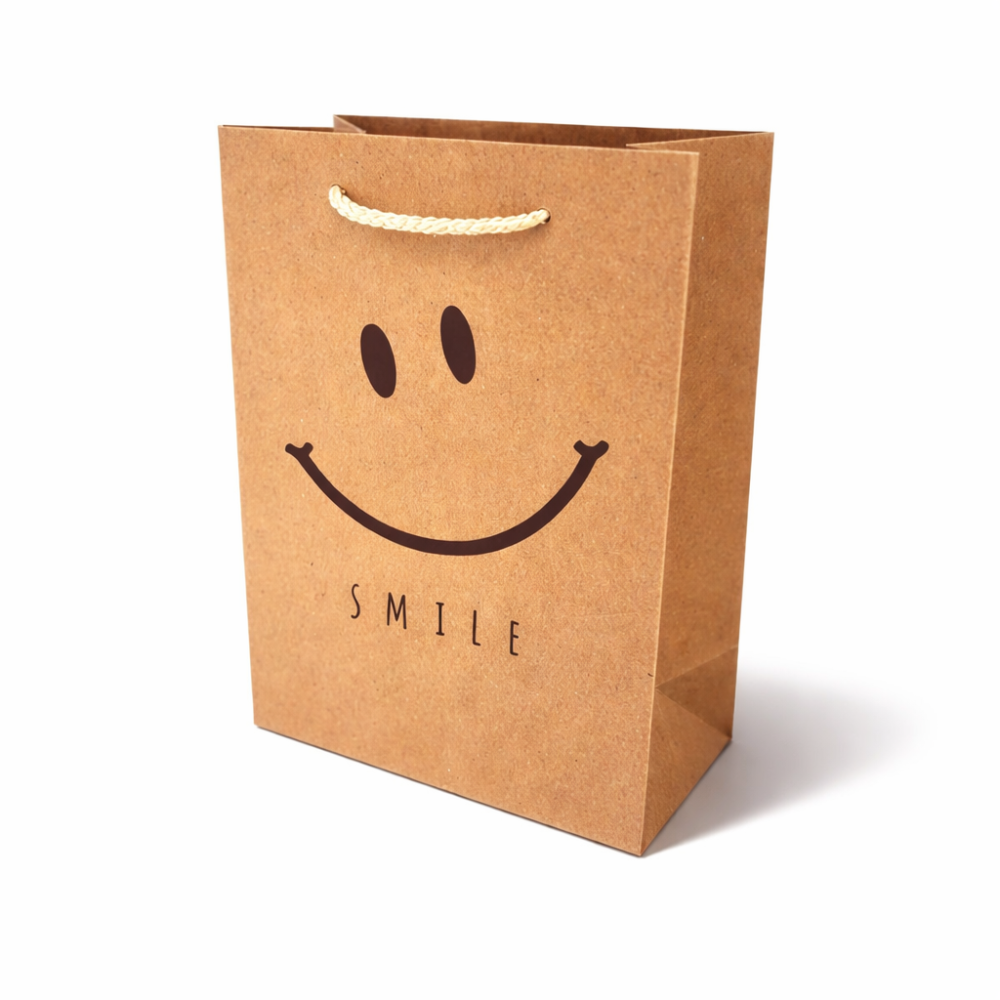 12 sacs en papier kraft brun smiley sourire - 26x12x33cm