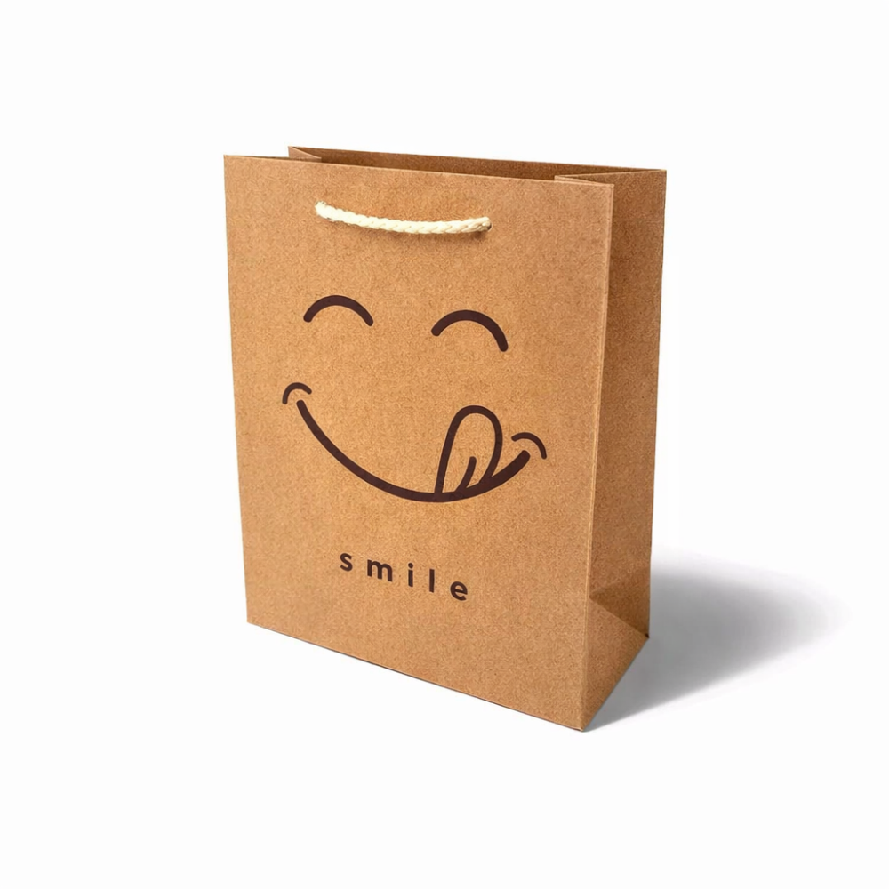 12 sacs en papier kraft brun smiley gourmand - 26x12x33cm