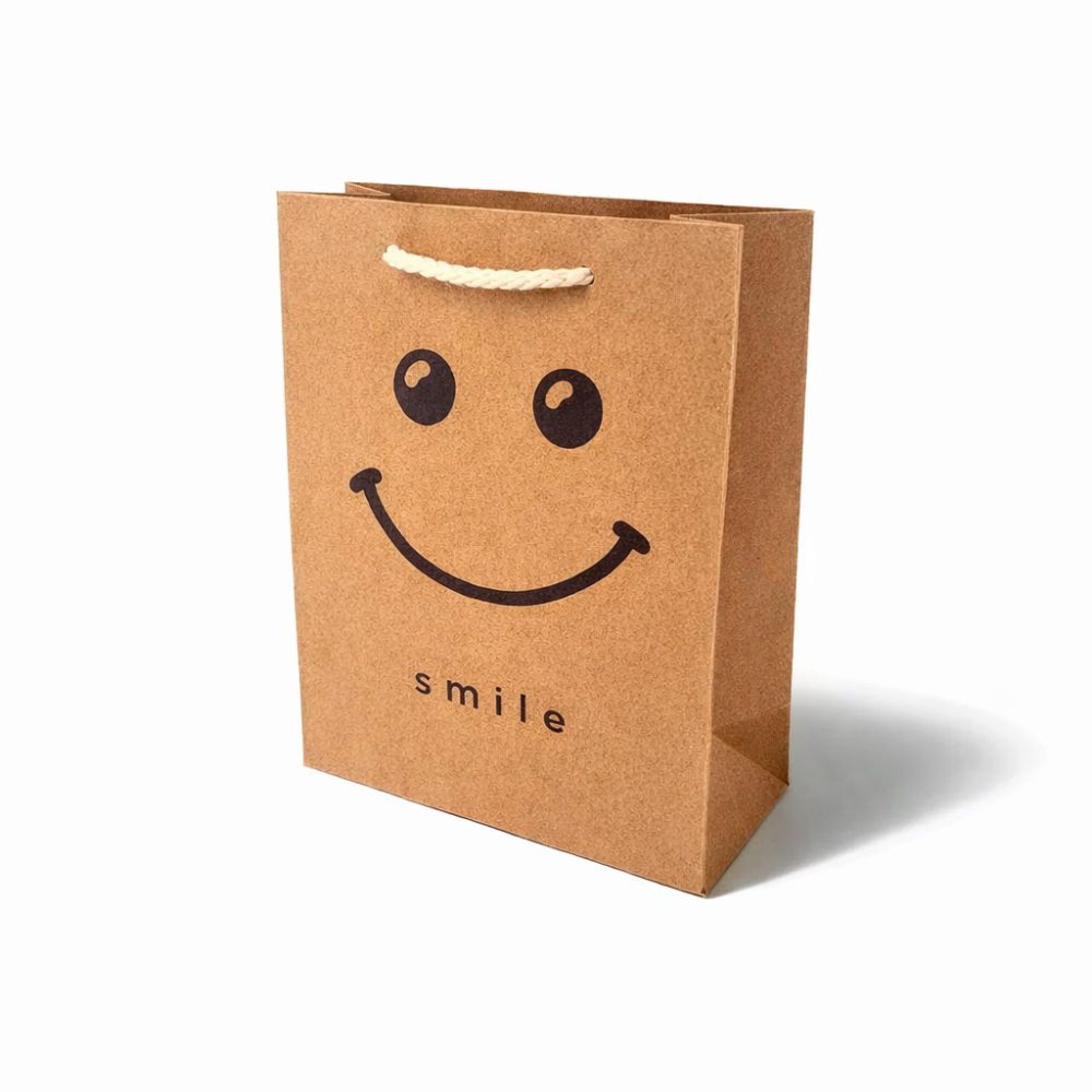 12 grands sacs en papier kraft brun smiley content - 31x12x44cm