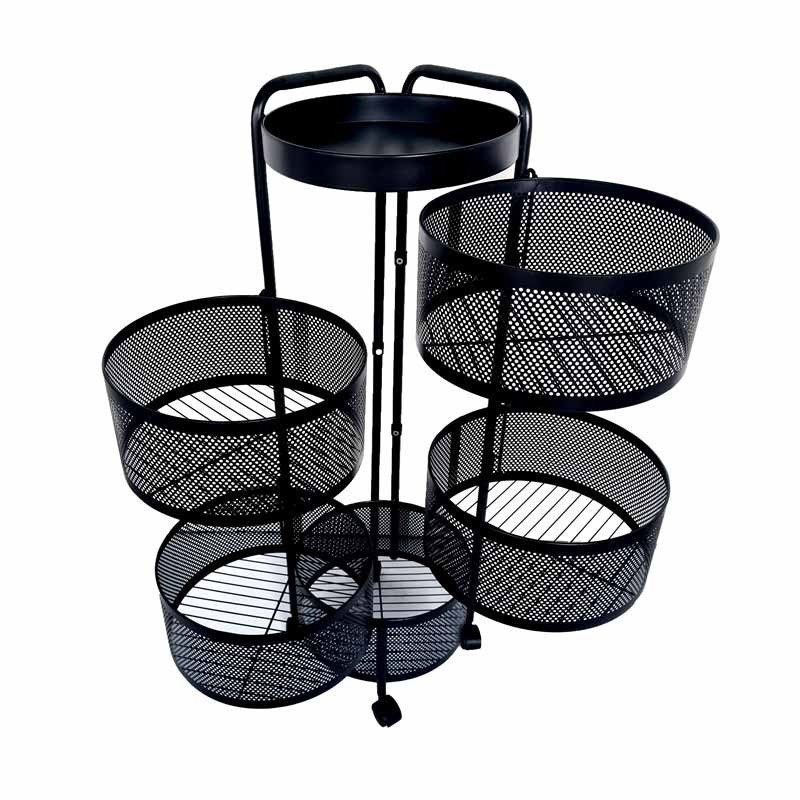 Desserte à roulettes à 5 paniers de rangement rotatifs en métal noir
