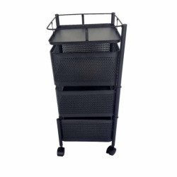 Lot de 2 dessertes carrées en métal noir - 3 tiroirs pivotants - Rangement d'angle optimisé
