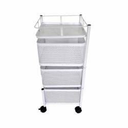 Lot de 2 dessertes carrées en métal blanc - 3 tiroirs pivotants - Design épuré