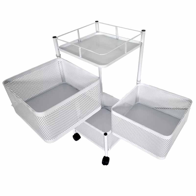 Petit meuble de rangement à roulettes à 3 tiroirs pivotants en métal blanc