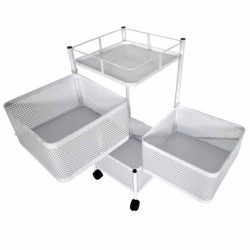 Lot de 2 dessertes carrées en métal blanc - 3 tiroirs pivotants - Design épuré