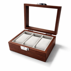 Boîte de rangement vitrée pour 3 montres aspect bois