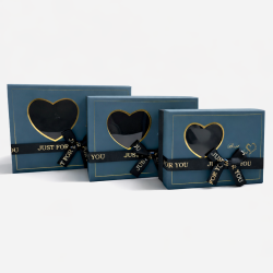 Pack 3 boîtes gigognes Bleu Canard avec fenêtre coeur - Offre spéciale