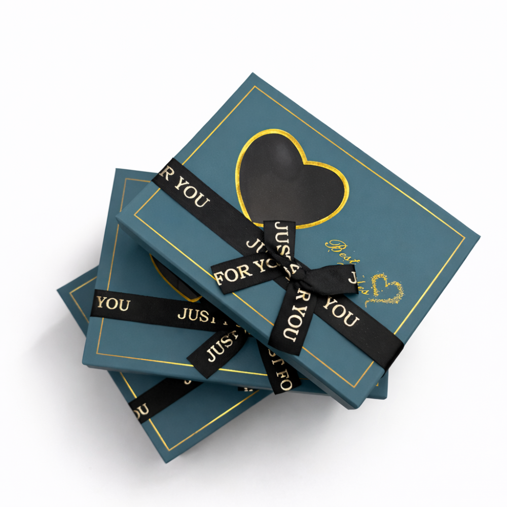 Trio boîtes cadeaux coeur bleu canard - Petite boîte OFFERTE
