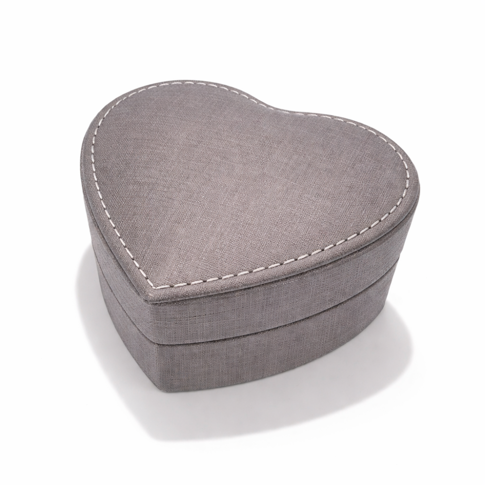 Boîte à bijoux en forme de cœur avec miroir, boîte à bijoux gris taupe
