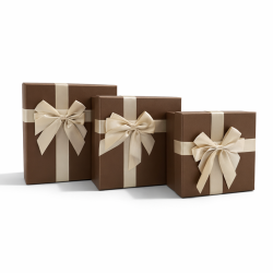 Lot de 3 boîtes cadeaux carrées marron chocolat irisé - Nœud satin doré