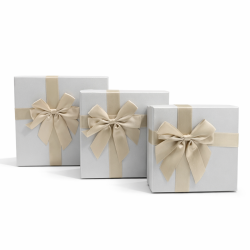 Lot de 3 boîtes cadeaux carrées gris perle irisé - Nœud satin doré