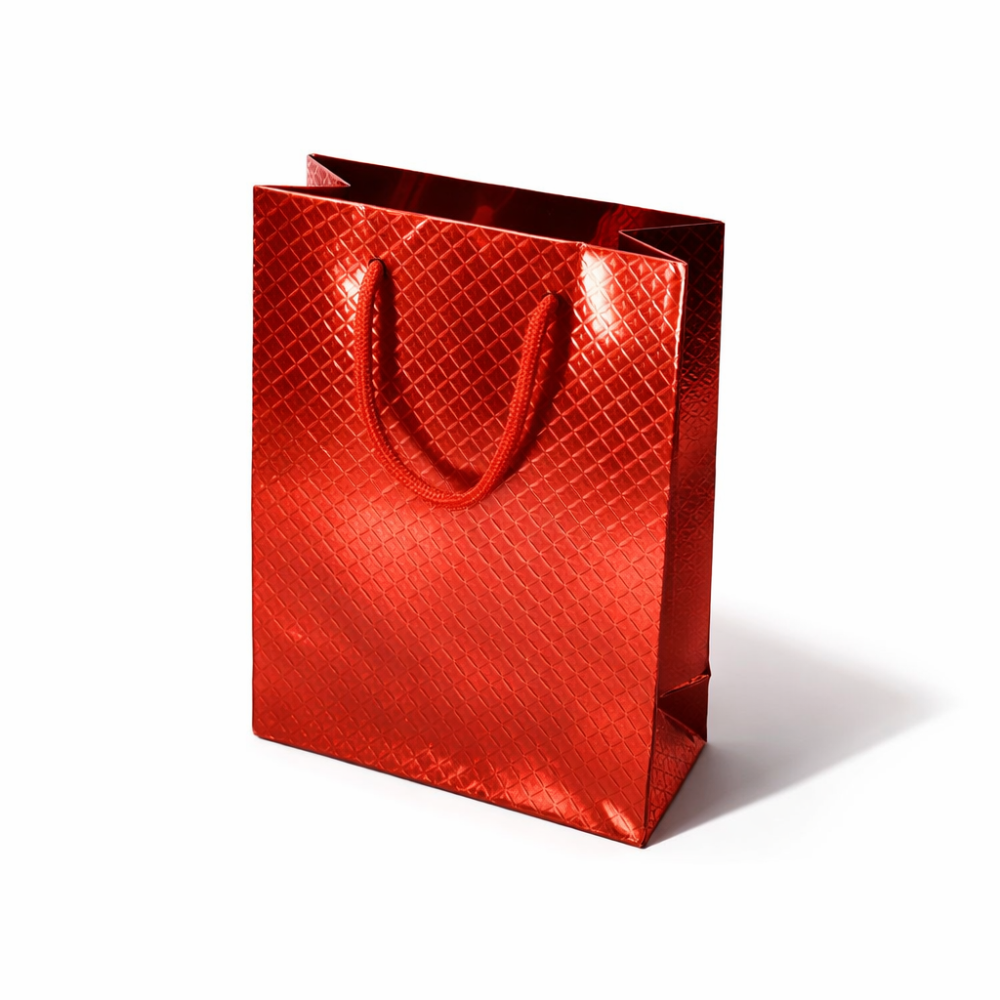 Lot de 12 sacs cadeaux brillants rouge à anses 28x9x35cm