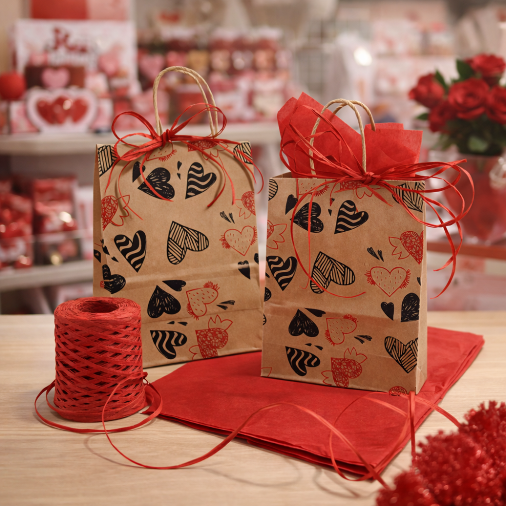 Pack Saint Valentin 48 sacs kraft naturel et 12 rrands sacs OFFERTS