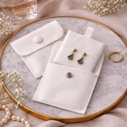 1 étui en suédine avec support bijoux 8x8cm - Blanc