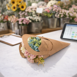 PACK FLEURISTE : 18 Sacs kraft porte-fleurs (3 Tailles) + Papier d'emballage - 6 GRANDS SACS OFFERTS