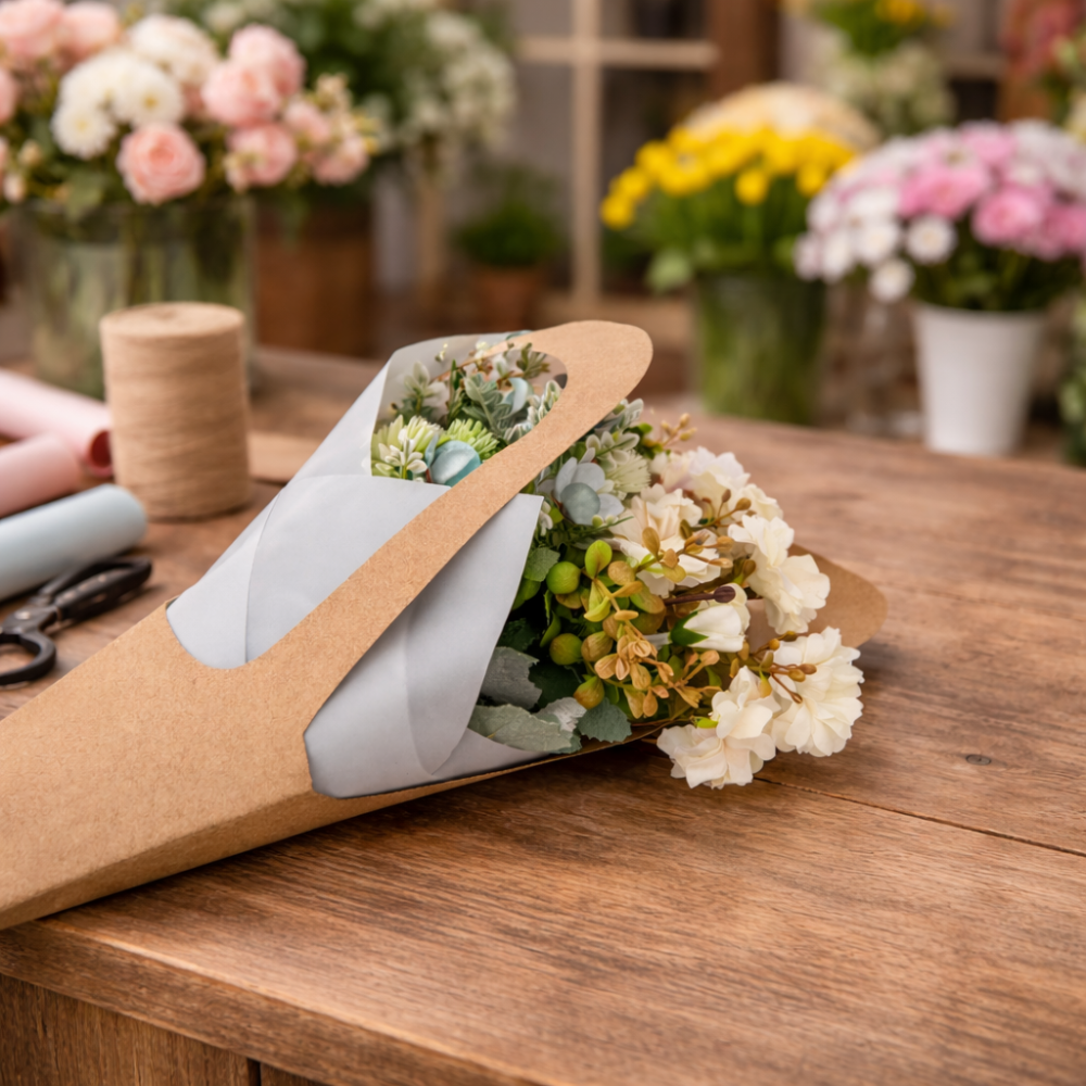 PACK 18 sacs fleurs kraft et papier gris souris - 6 GRANDS OFFERTS