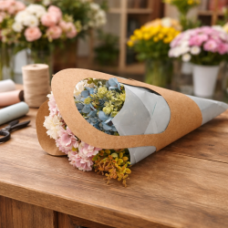PACK FLEURISTE : 18 Sacs kraft porte-fleurs (3 Tailles) + Papier d'emballage - 6 GRANDS SACS OFFERTS