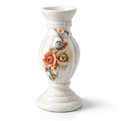 Bougeoir haut en céramique blanc décoration de fleurs en relief