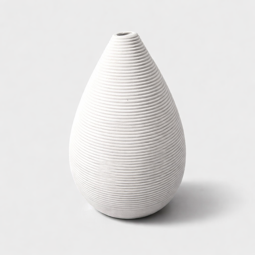 Vase poire en céramique blanc à goulot étroit, vase blanc sculpté.