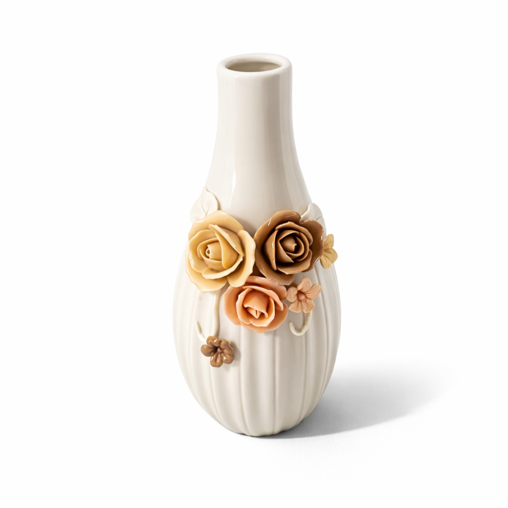 Petit vase blanc soliflore en céramique blanc avec déco de roses