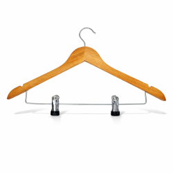6 cintres en bois naturel à pinces pour pantalon ou jupe 44cm