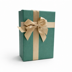 Petite boîte cadeaux vert sarcelle irisé & Nœud satin doré - 19 x 12 x 7 cm