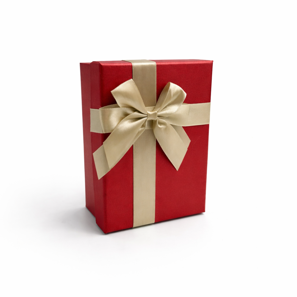 Boîte cadeaux rouge irisé 21x14x8cm | Nœud satin doré