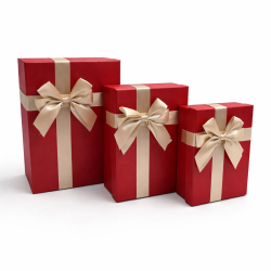 Assortiment de 3 boîtes cadeaux rouge irisées & Nœuds dorés