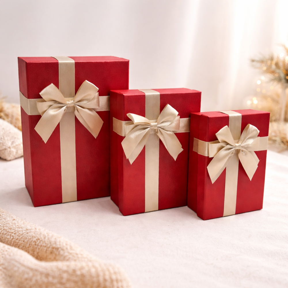 Lot de 3 boîtes cadeaux rouge irisées | Tailles S, M, L