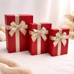 Assortiment de 3 boîtes cadeaux rouge irisées & Nœuds dorés
