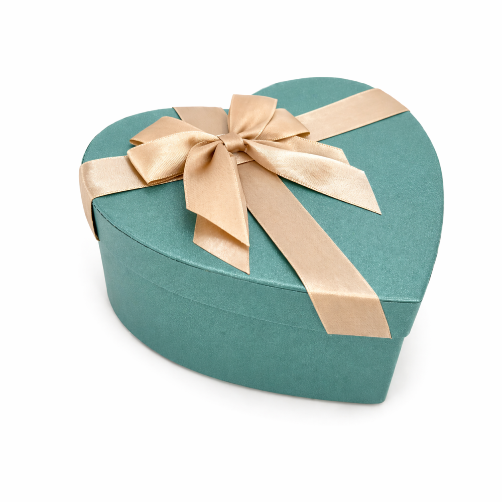 Grande boîte cadeau "Cœur" vert sarcelle irisé - Format L (18 x 21 x 9 cm)