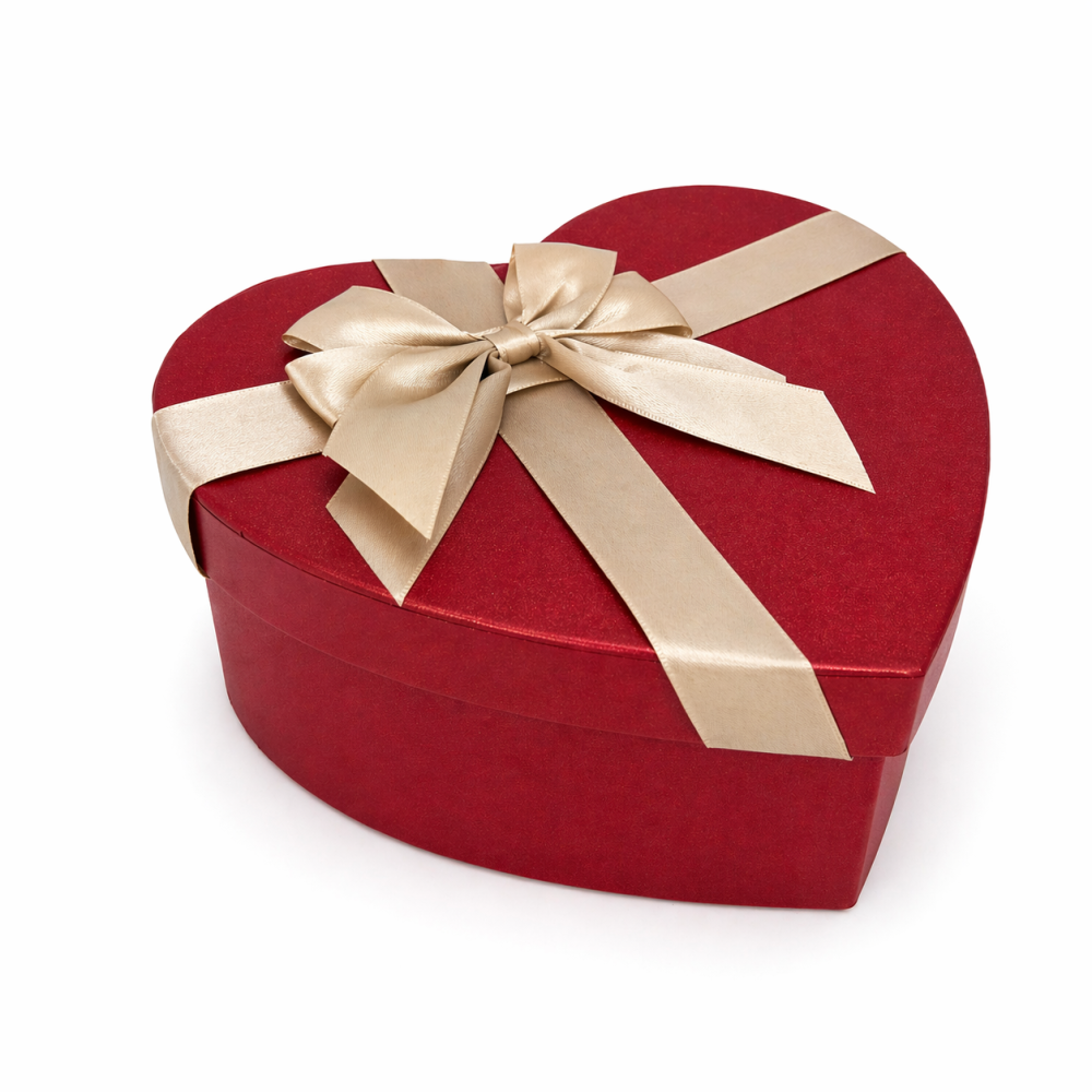 Pack 3 boîtes cadeaux cœur rouges irisées & nœud or | Trio S-M-L