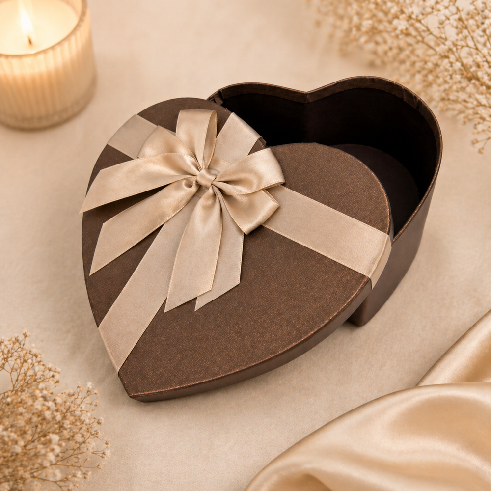 Boîte cadeau cœur chocolat irisé & nœud or | Format M 15x18x7.5 cm