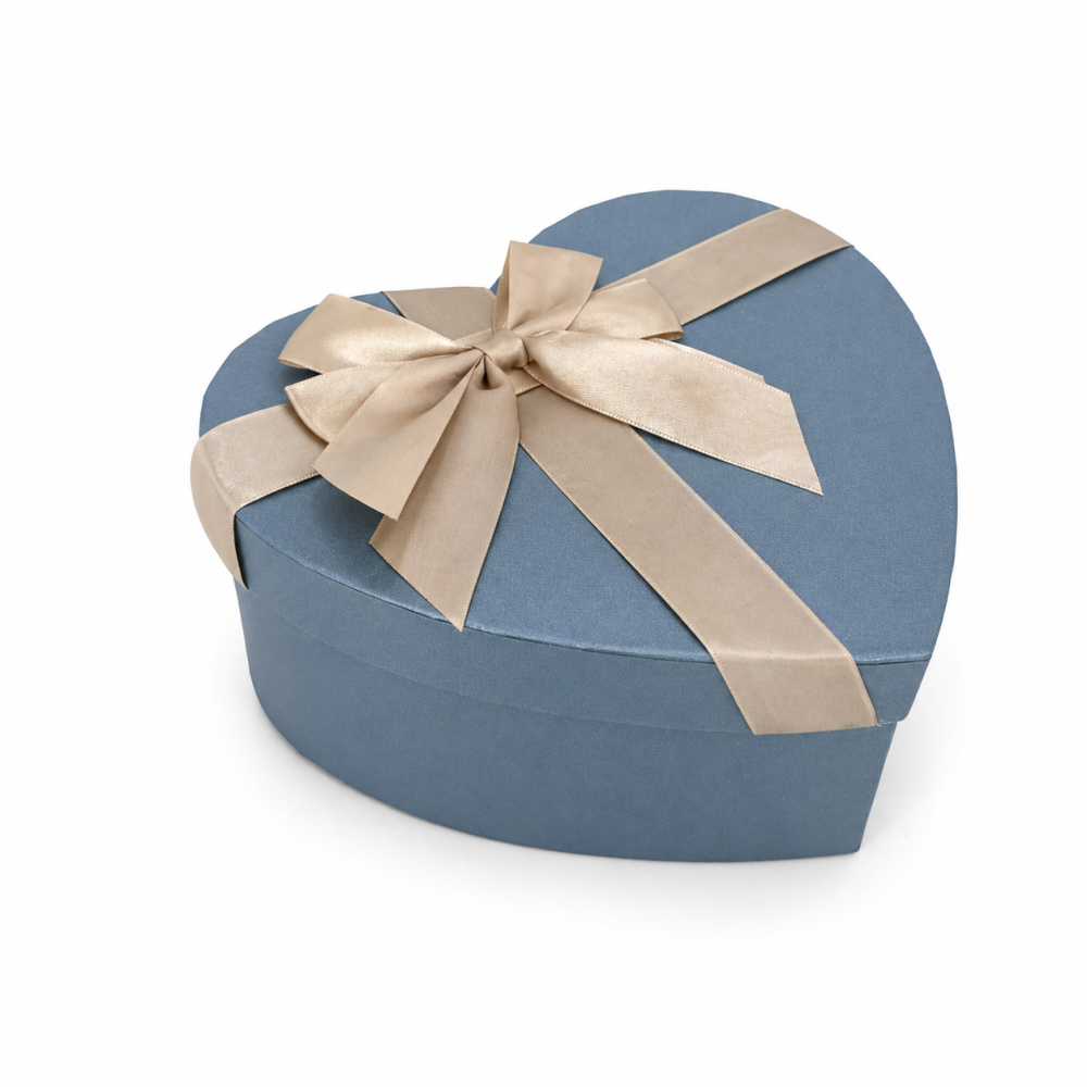 Pack 3 boîtes cadeaux cœur bleu givré irisé & nœud or | Trio S-M-L