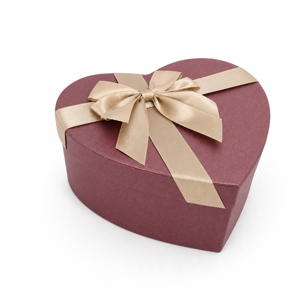 Grande boîte cadeau "Cœur" prune irisé - Format L (18 x 21 x 9 cm)