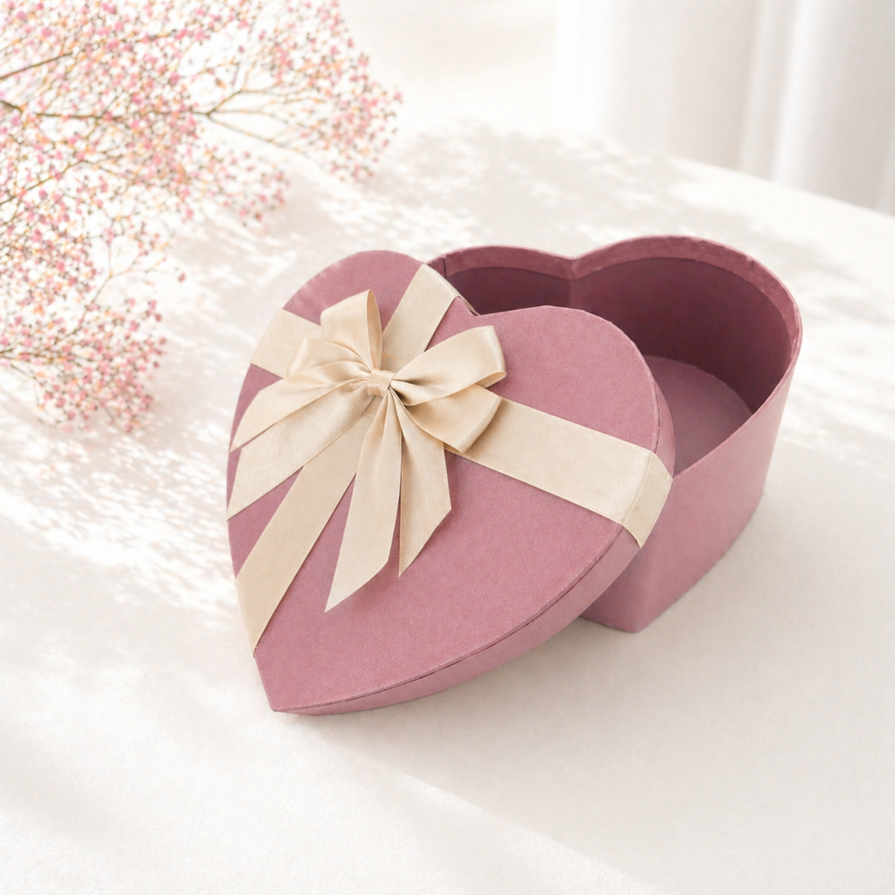 Pack 3 boîtes cadeaux cœur prune irisé & nœud or | Trio S-M-L