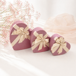 Pack trio : Boîtes cadeaux "Cœur" prune irisé - Set de 3 tailles