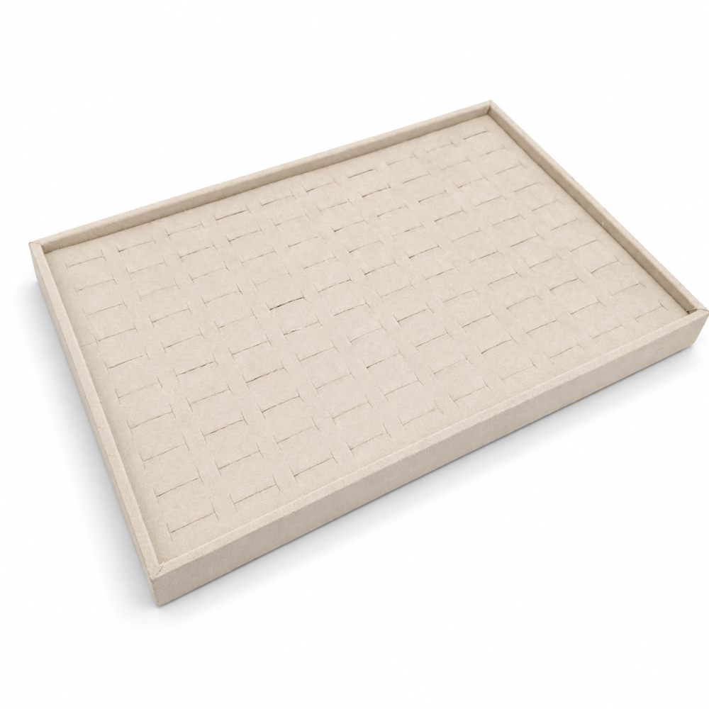 Lot de 5 plateaux de présentation à bagues en suédine beige