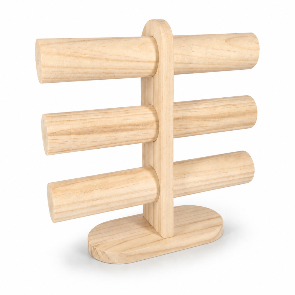 Porte bracelets à 3 niveaux en bois brut clair