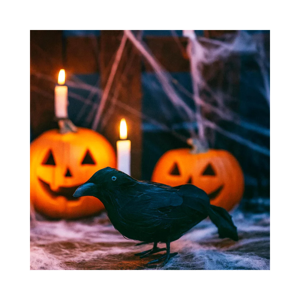 Pack 4 corbeaux Halloween décoration noir, grand modèle offert