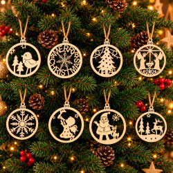 Pack Duo Noël - 32 décorations en bois à suspendre, 16 OFFERTES