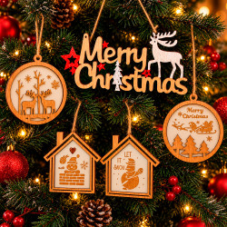 Pack "Petit Chalet" - 14 décorations en bois, 7 OFFERTES