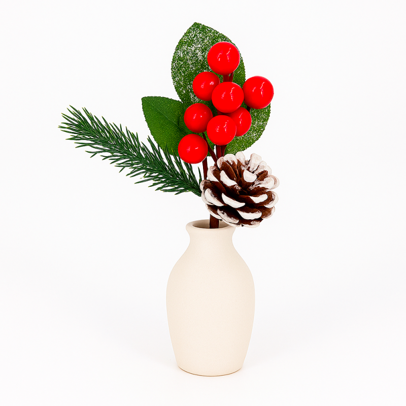 Branches de houx décoratives rouges Noël, pack 10 dont 3 offertes