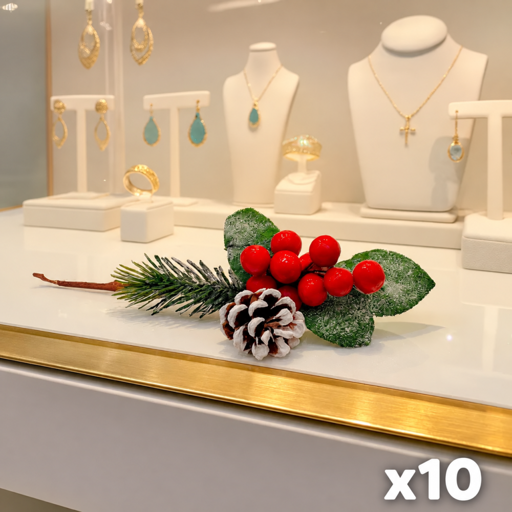 Pack de 10 petites branches de houx décoratives dont 3 offertes