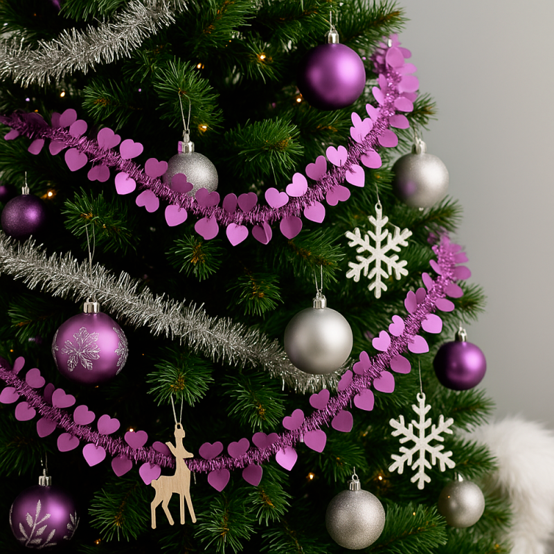 Lot de 12 guirlandes de Noël cœurs 5 cm, 6 coloris, dont 3 offertes