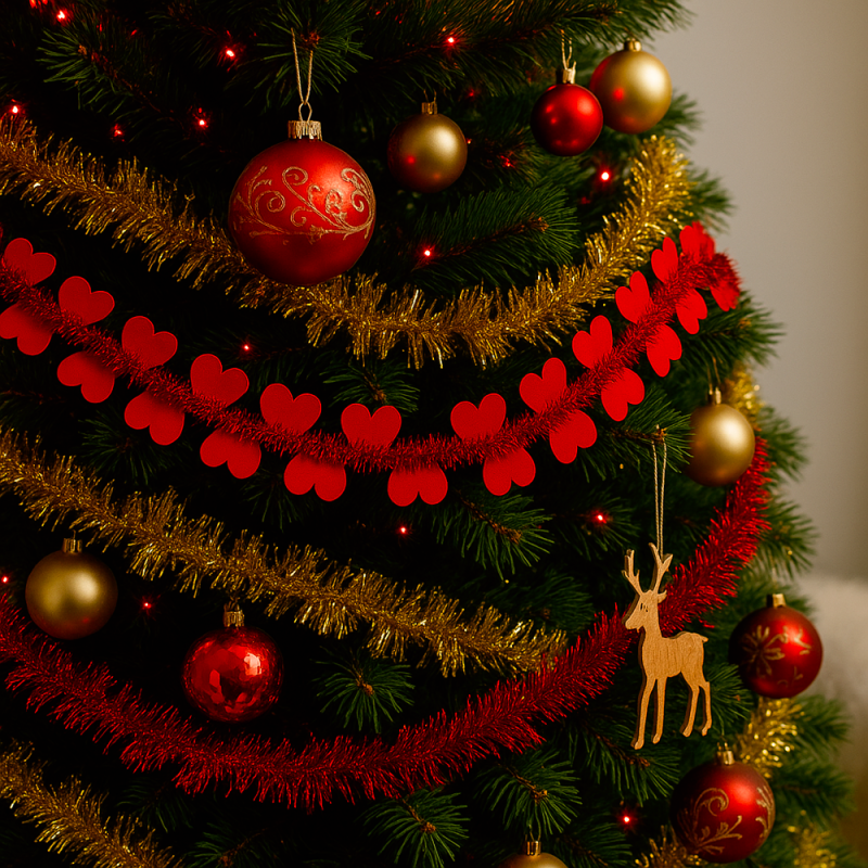 Lot de 12 guirlandes de Noël cœurs 5 cm, 6 coloris, dont 3 offertes