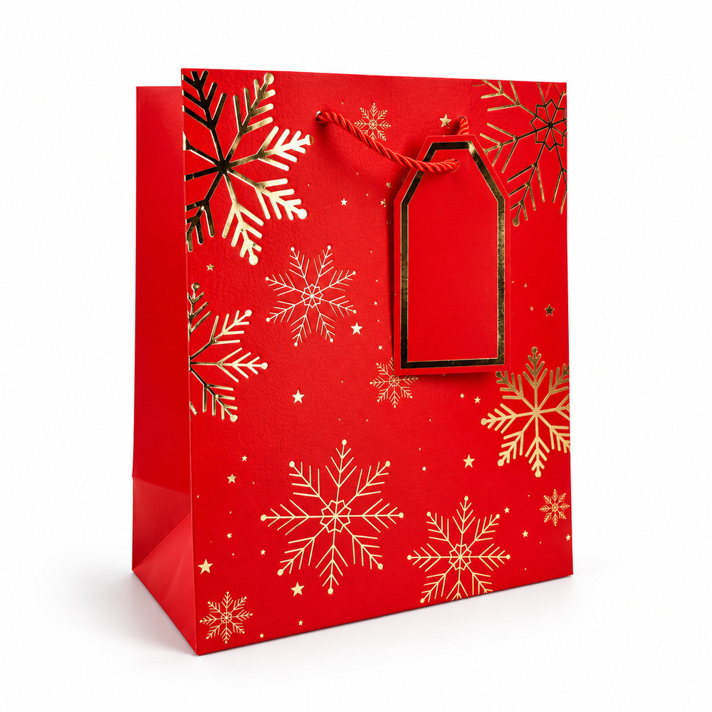 12 sacs cadeaux de Noël rouge avec étiquette - 18x10x23cm