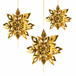6 flocons de noël à suspendre en carton doré brillant