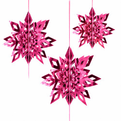 6 flocons de noël à suspendre en carton rose brillant