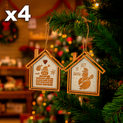 8 maisons de Noël en bois à suspendre (4 lots de 2), 4 OFFERTES