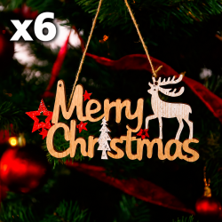 Lot de 6 pancartes Merry Christmas en bois à suspendre, 3 OFFERTES